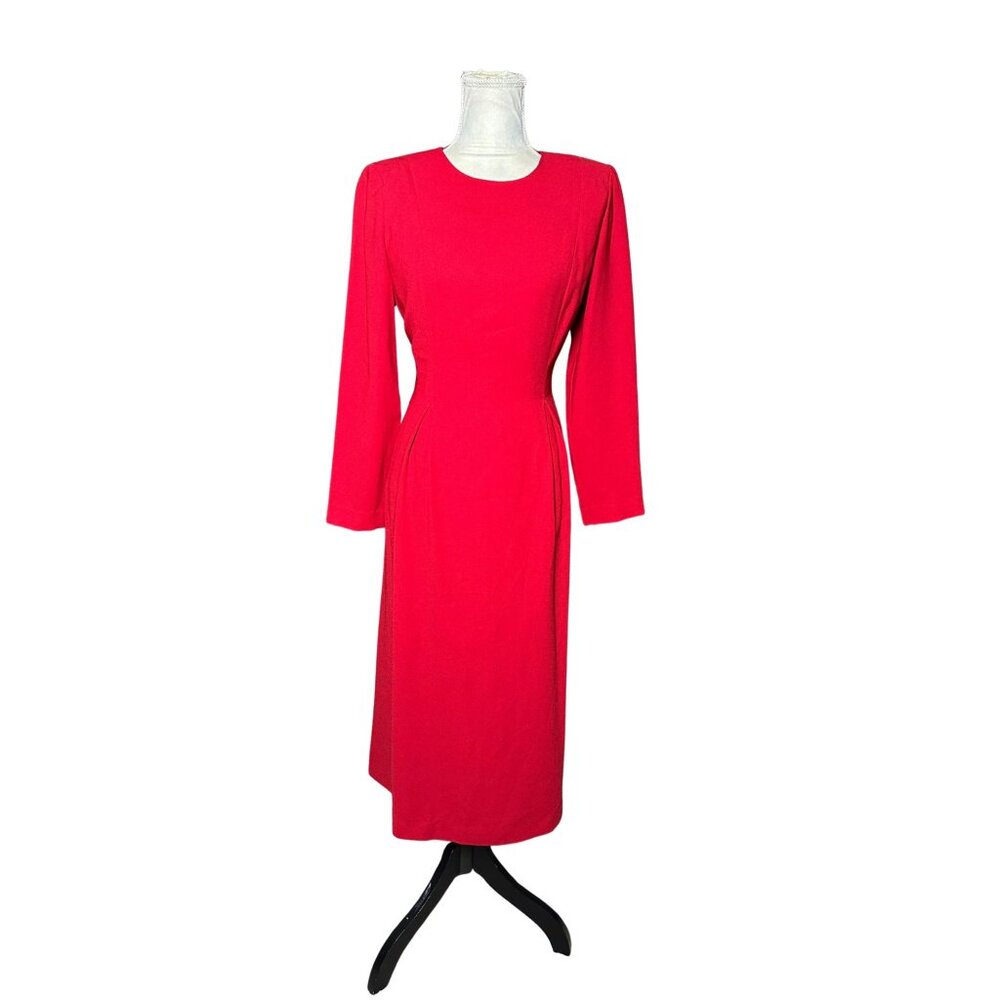 Talbots Petite Red Long Sleeve Sheath Dress Size 10 Career Formal USA Made